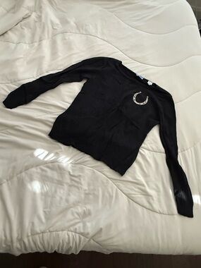 Acrobat Black Long-Sleeve Crewneck Sweater with Horseshoe Detail